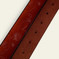 Aliénor - Ceinture en cuir gravé à boucle médaillon tournesol