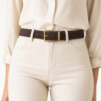 Adèle - Ceinture en daim et cuir à boucle dorée vintage