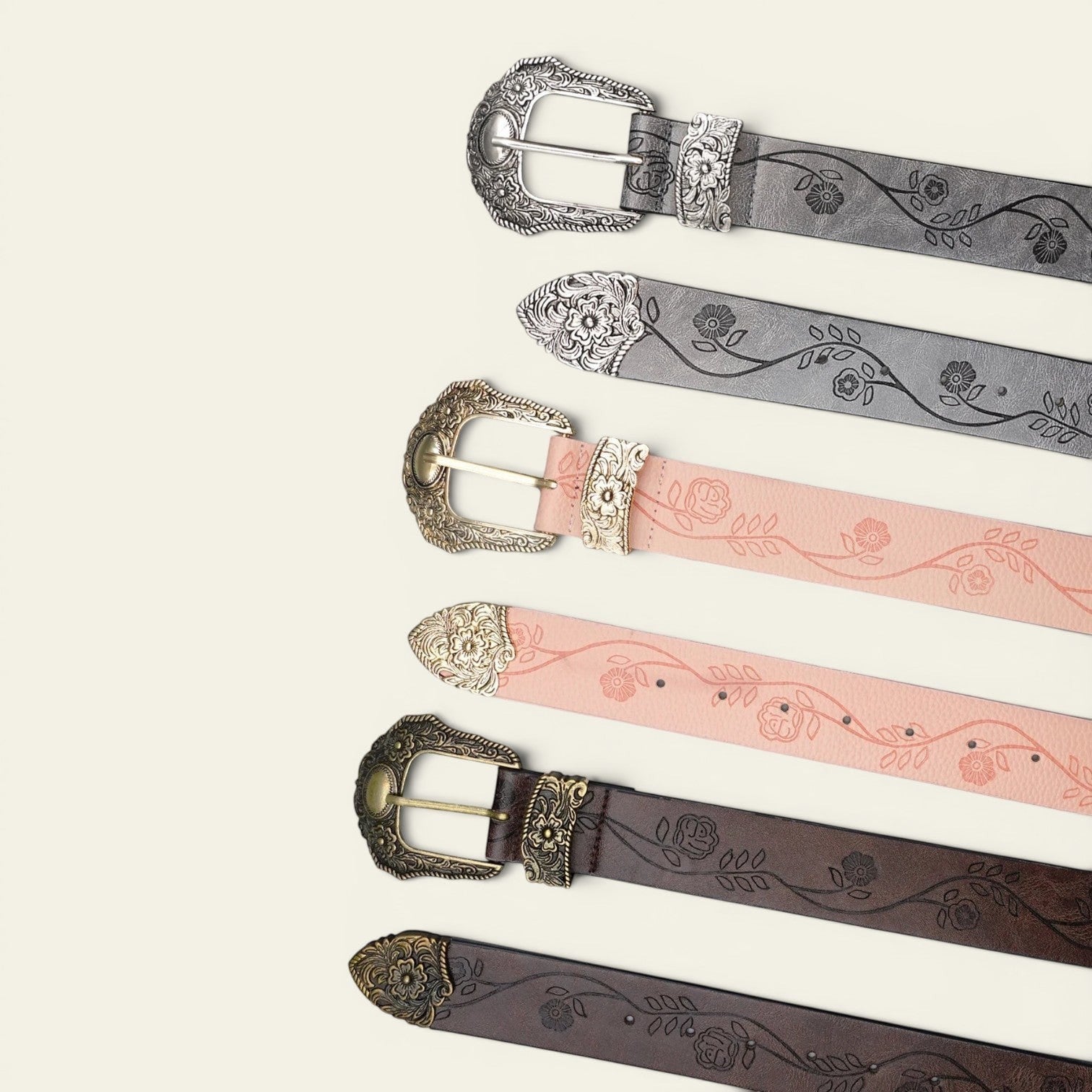 Ninon - Ceinture large western à boucle ciselée bicolore