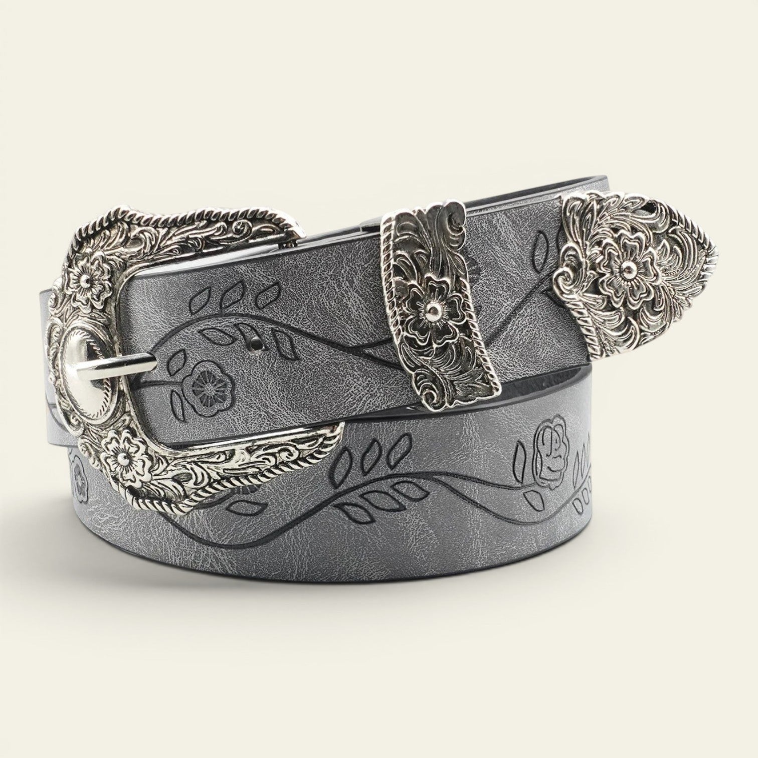 Ninon - Ceinture large western à boucle ciselée bicolore