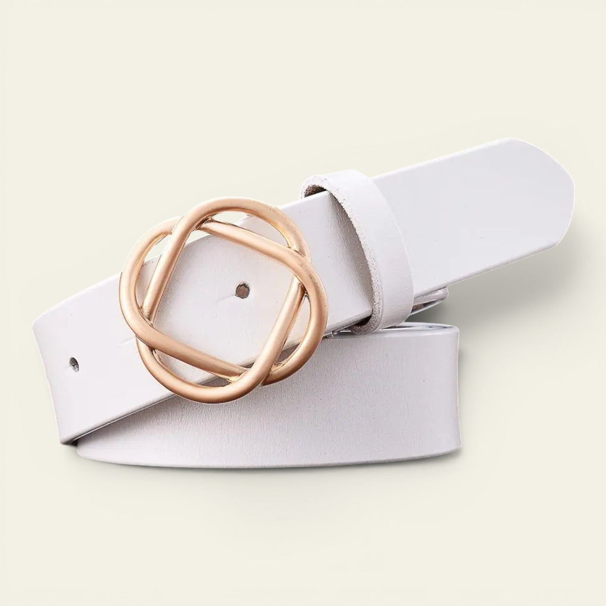 Agathe - Ceinture en cuir à boucle géométrique dorée rosée