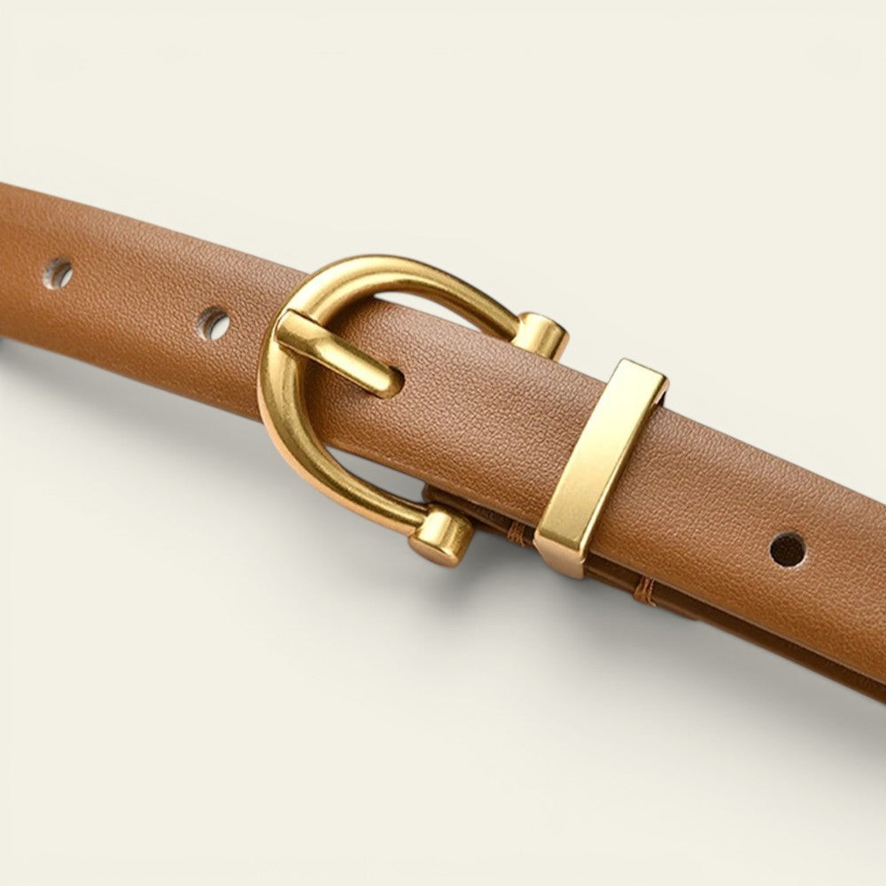 Clémence - Ceinture fine en cuir à boucle laiton