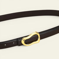 Delphine - Ceinture fine en cuir à boucle dorée arrondie