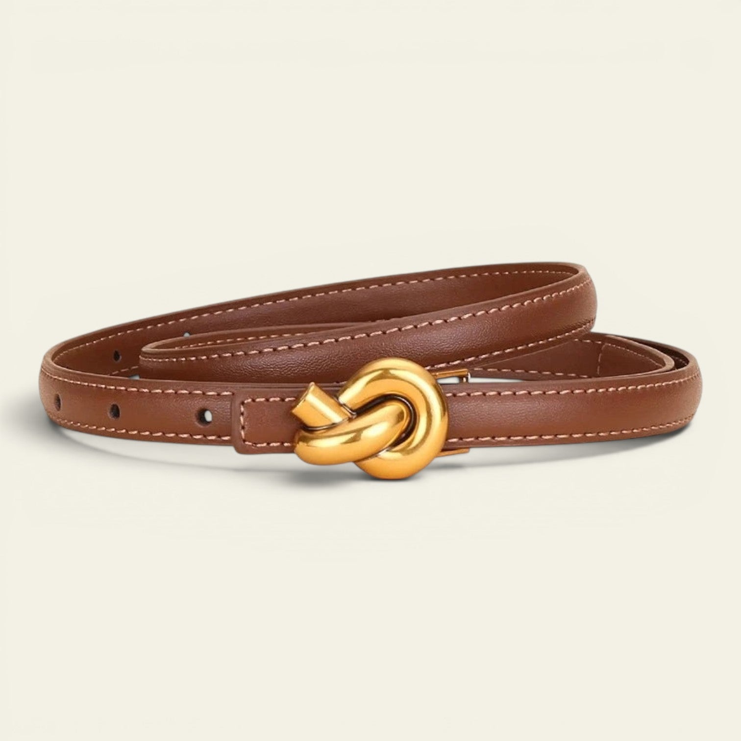 Alice - Ceinture fine en cuir à boucle nœud dorée