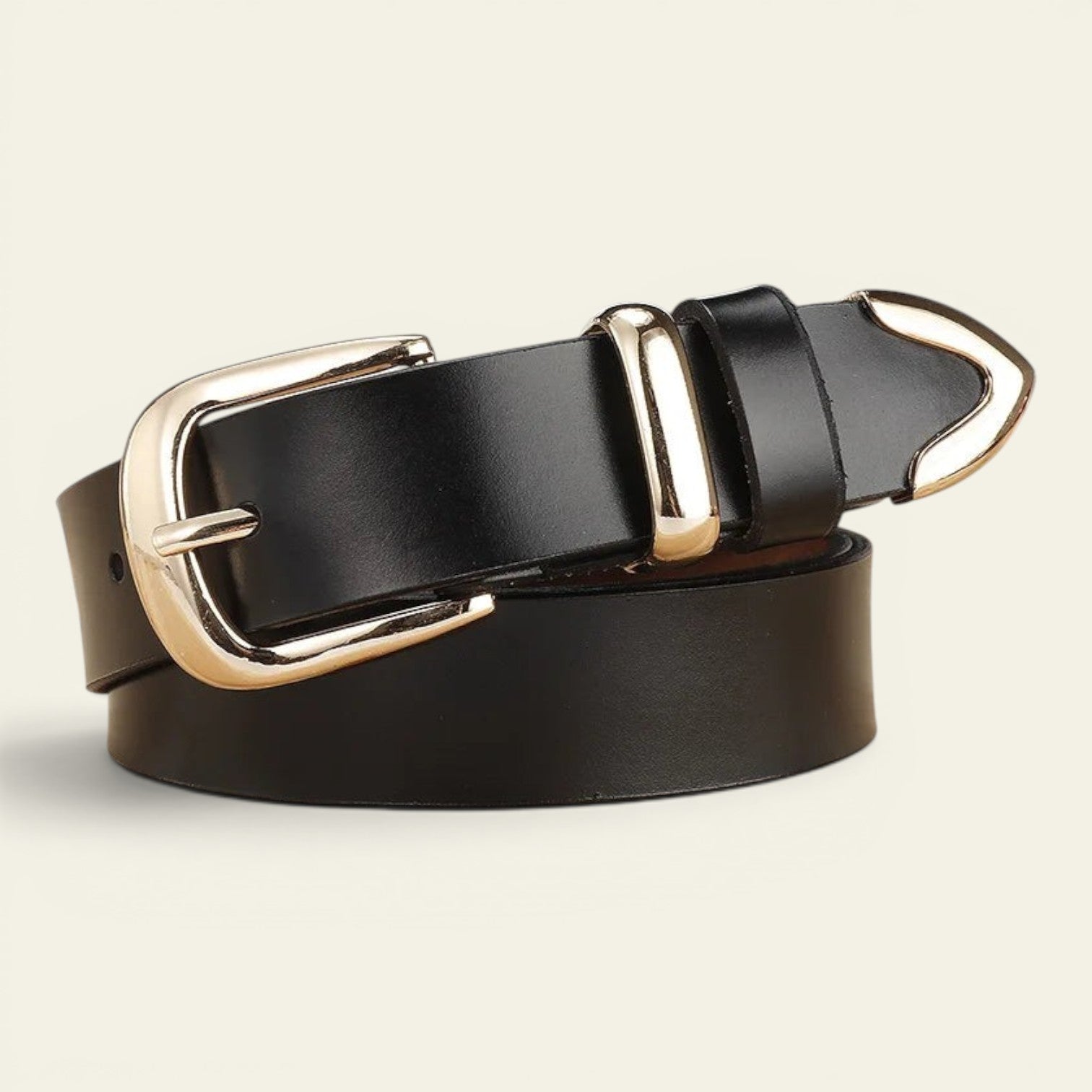 Angélique - Ceinture classique en cuir à boucle dorée
