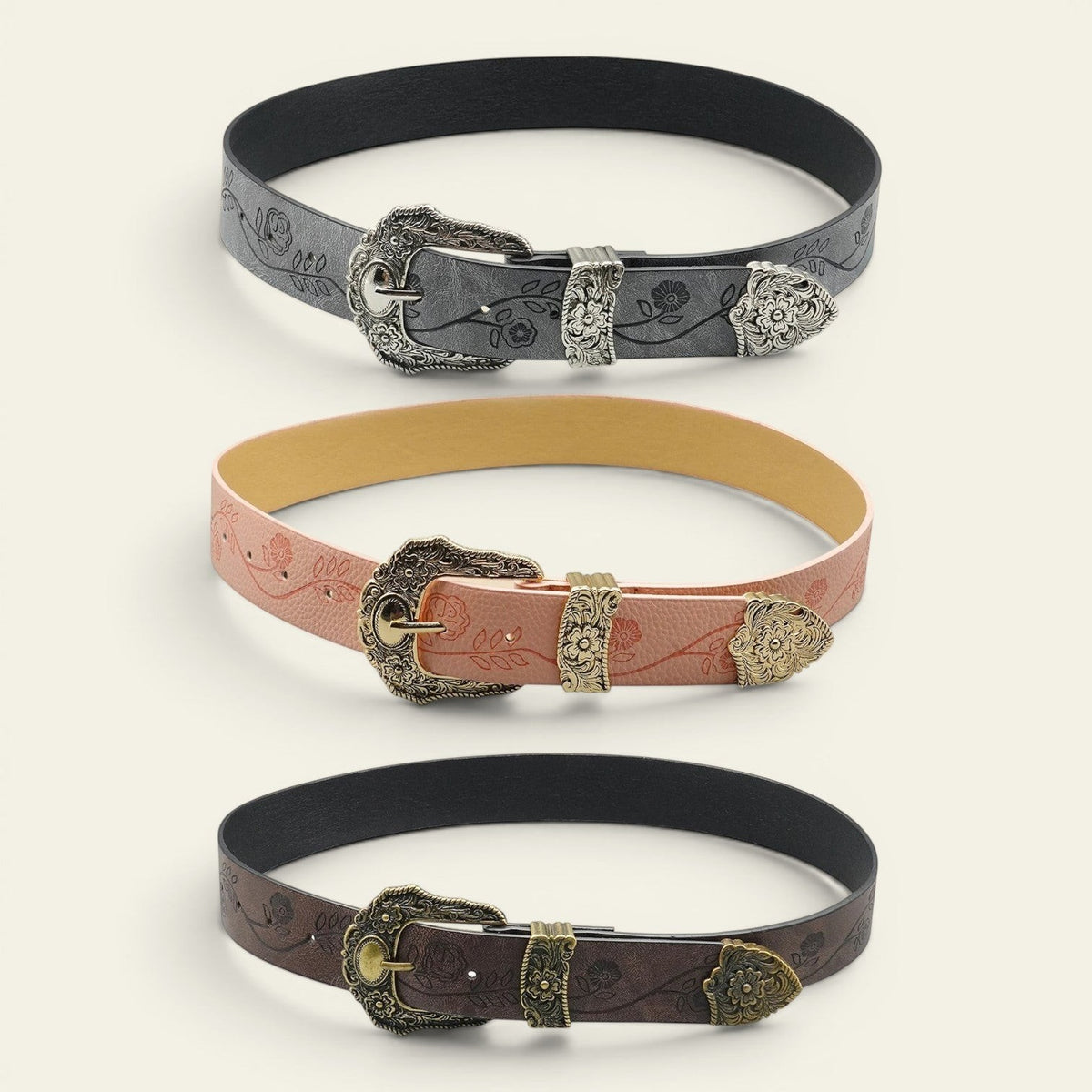 Ninon - Ceinture large western à boucle ciselée bicolore