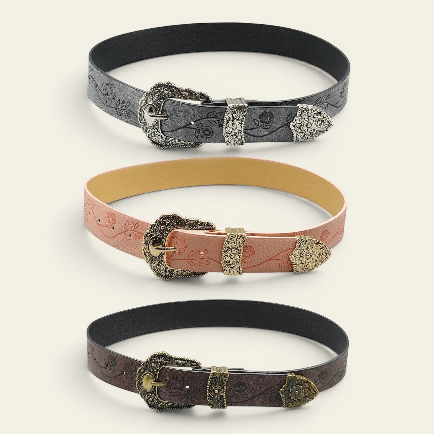 Ninon - Ceinture large western à boucle ciselée bicolore