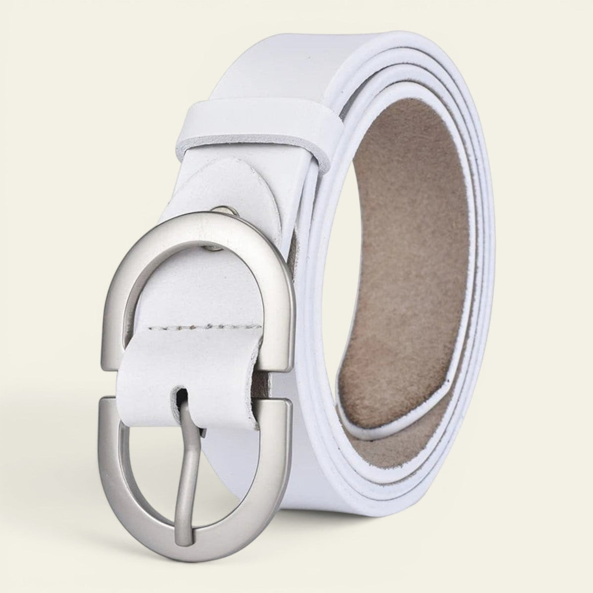 Camille - Ceinture en cuir à grande boucle ovale argentée