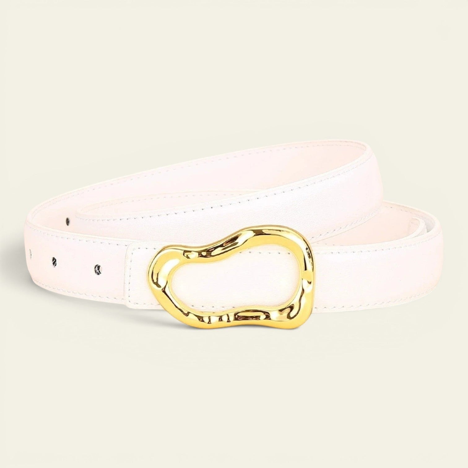 Delphine - Ceinture fine en cuir à boucle dorée arrondie