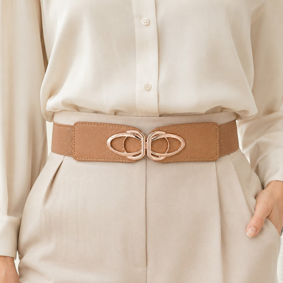 Valentine - Ceinture large élastique à double anneaux dorés