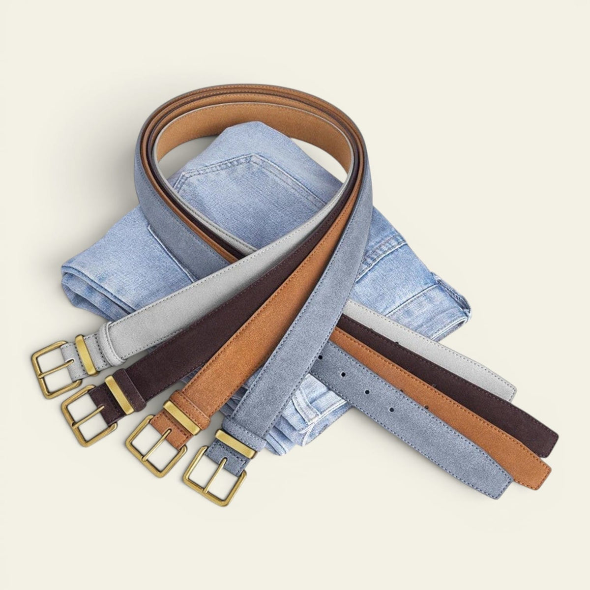 La Ceinture Pour Femme Adèle - Ceinture en daim et cuir à boucle dorée vintage