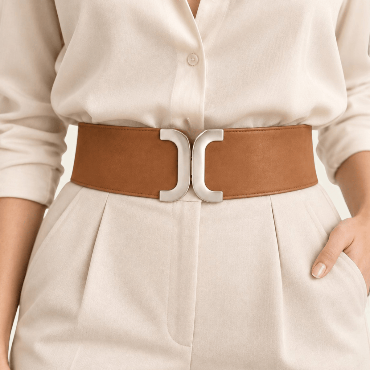 La Ceinture Pour Femme Adrienne - Ceinture corset large en cuir à fermoir argenté