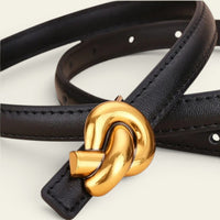 La Ceinture Pour Femme Alice - Ceinture fine en cuir à boucle nœud dorée