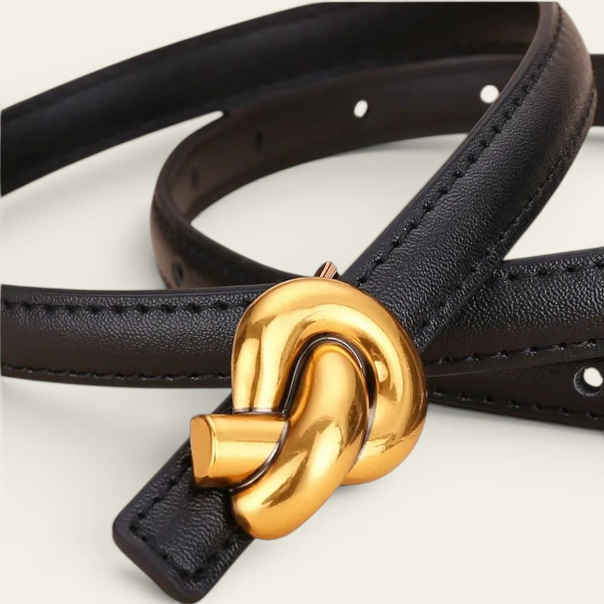 La Ceinture Pour Femme Alice - Ceinture fine en cuir à boucle nœud dorée