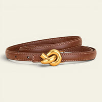 La Ceinture Pour Femme Alice - Ceinture fine en cuir à boucle nœud dorée