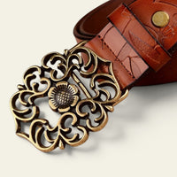 La Ceinture Pour Femme Aliénor - Ceinture en cuir gravé à boucle médaillon tournesol