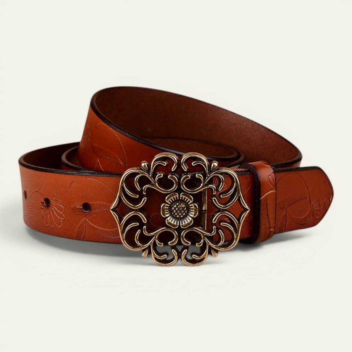 La Ceinture Pour Femme Aliénor - Ceinture en cuir gravé à boucle médaillon tournesol