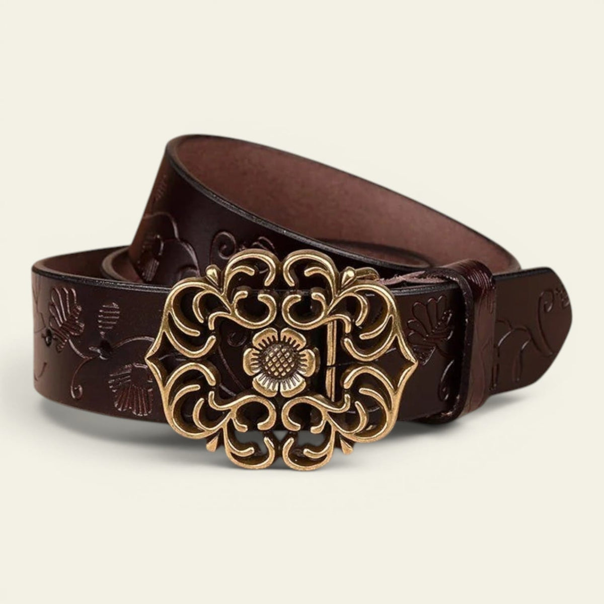 La Ceinture Pour Femme Aliénor - Ceinture en cuir gravé à boucle médaillon tournesol