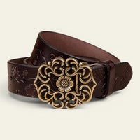La Ceinture Pour Femme Aliénor - Ceinture en cuir gravé à boucle médaillon tournesol