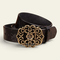 La Ceinture Pour Femme Aliénor - Ceinture en cuir gravé à boucle médaillon tournesol