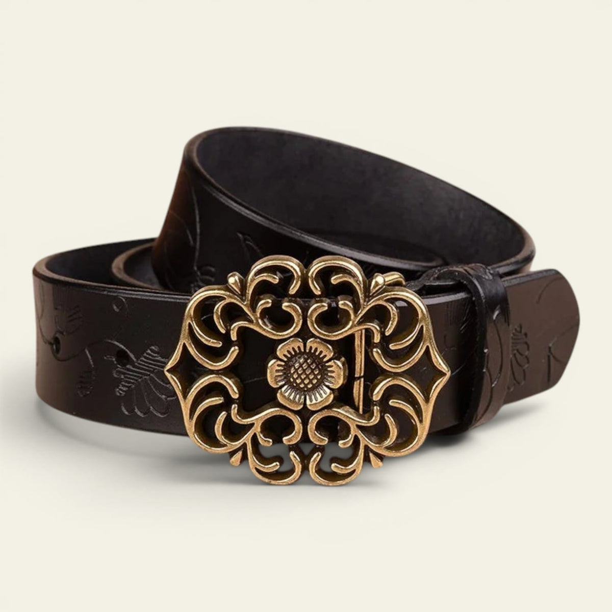 La Ceinture Pour Femme Aliénor - Ceinture en cuir gravé à boucle médaillon tournesol