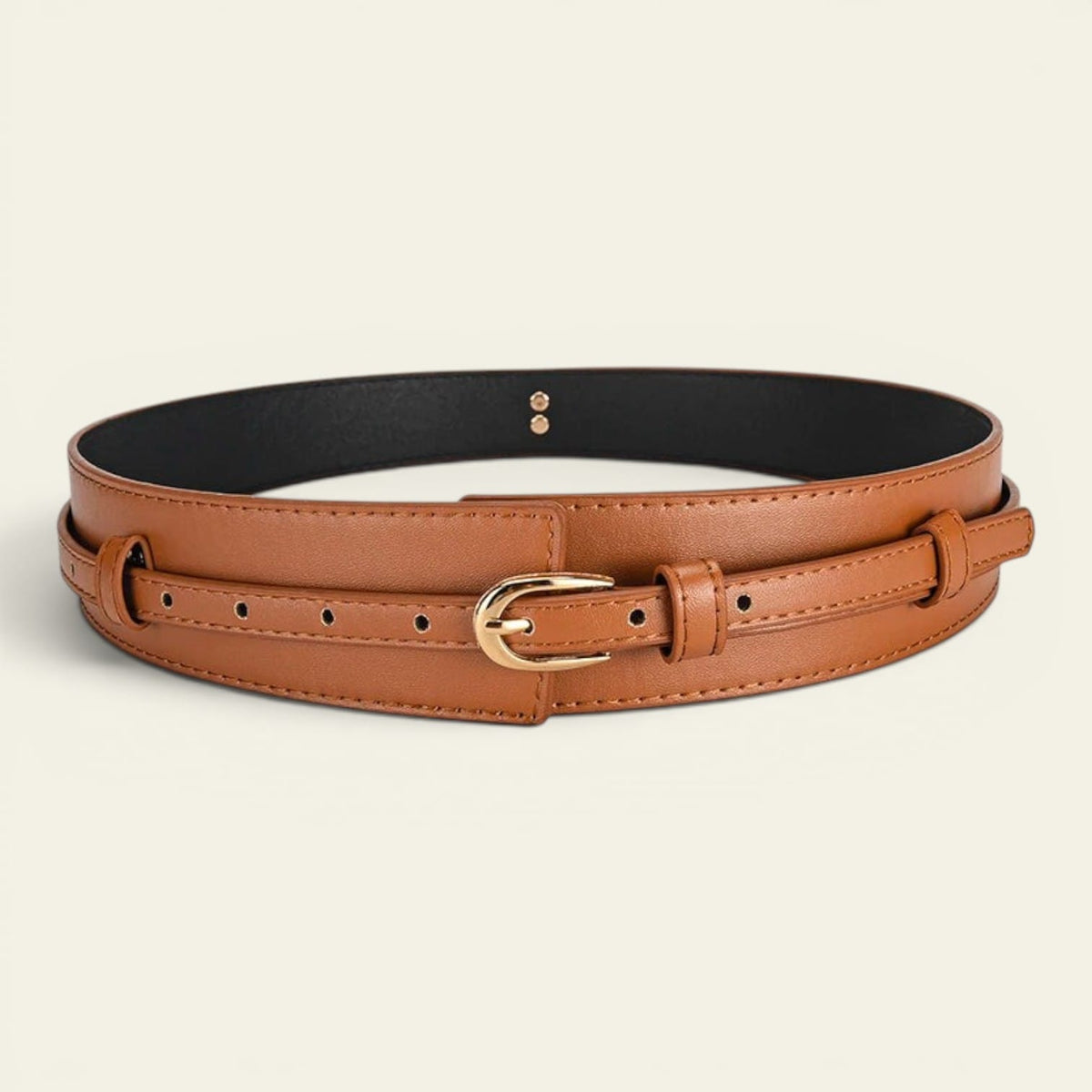 Ceinture camel femme large à fine lanière et boucle en U, modèle Alix