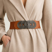 Ceinture camel femme oversize élastique à double anneaux, modèle Amélie