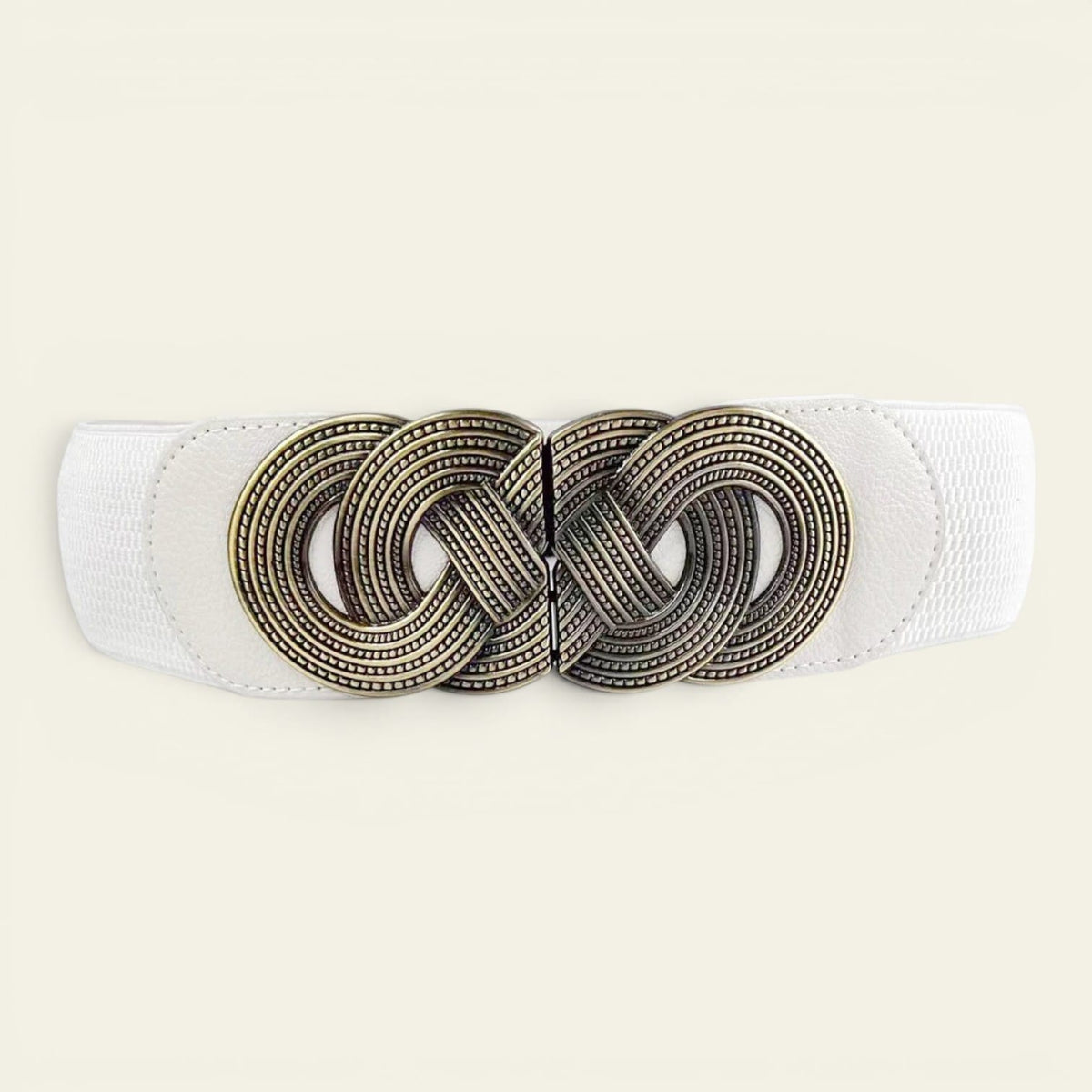 Ceinture blanche femme oversize élastique à double anneaux, modèle Amélie