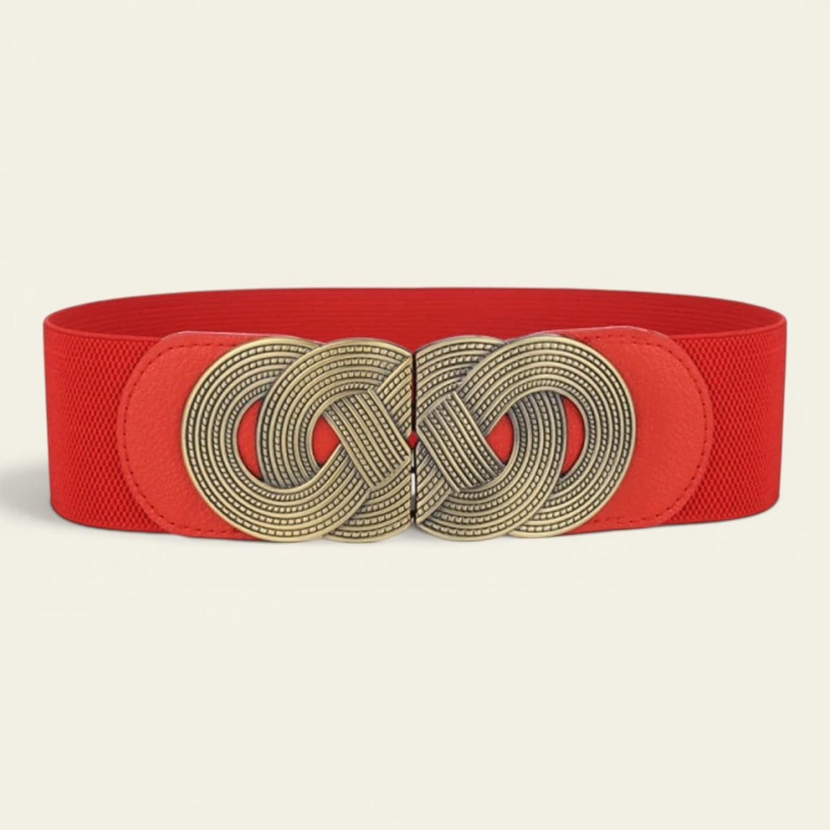 Ceinture rouge femme oversize élastique à double anneaux, modèle Amélie