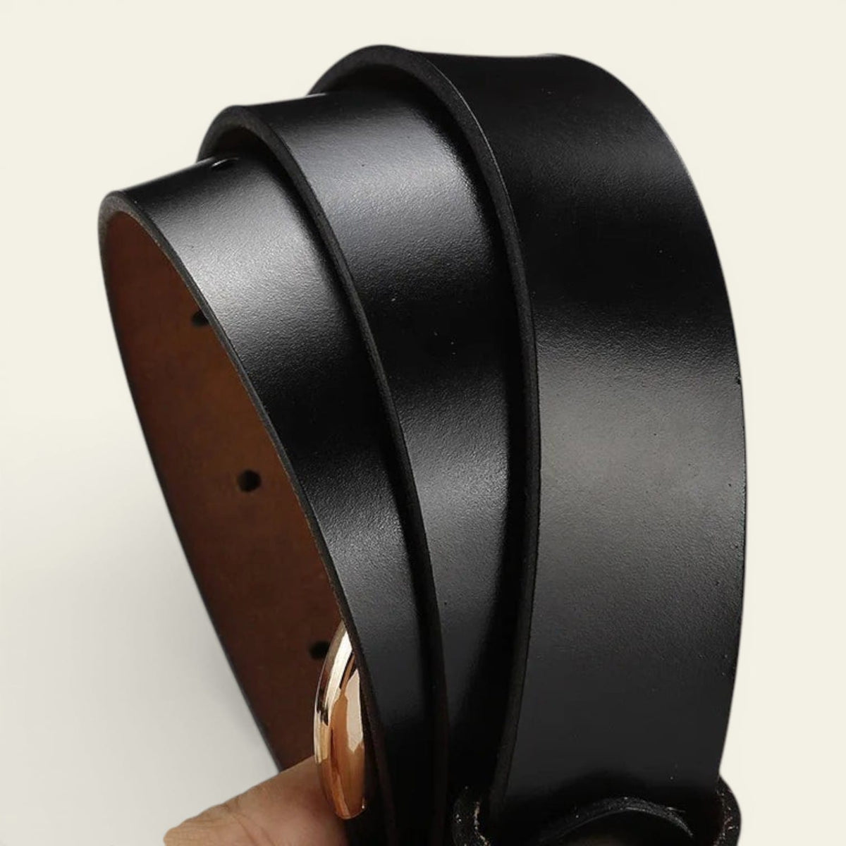Ceinture femme classique en cuir à boucle dorée, modèle Angélique