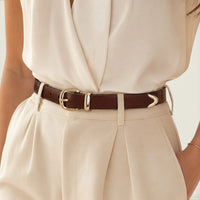 Ceinture marron femme classique en cuir à boucle dorée, modèle Angélique