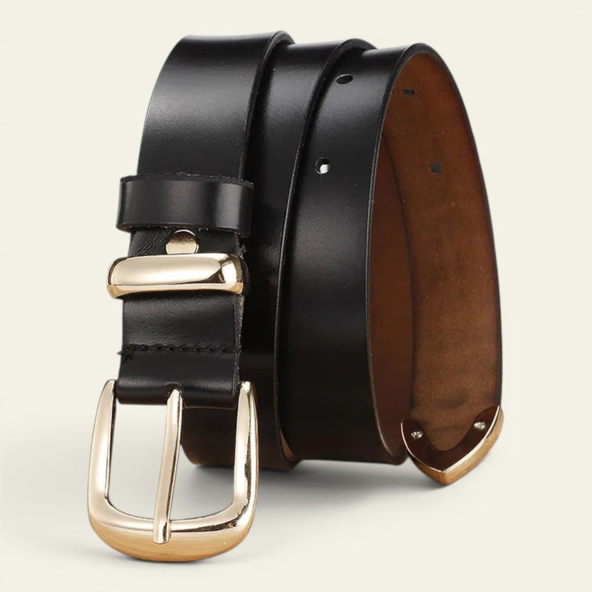Ceinture femme classique en cuir à boucle dorée, modèle Angélique