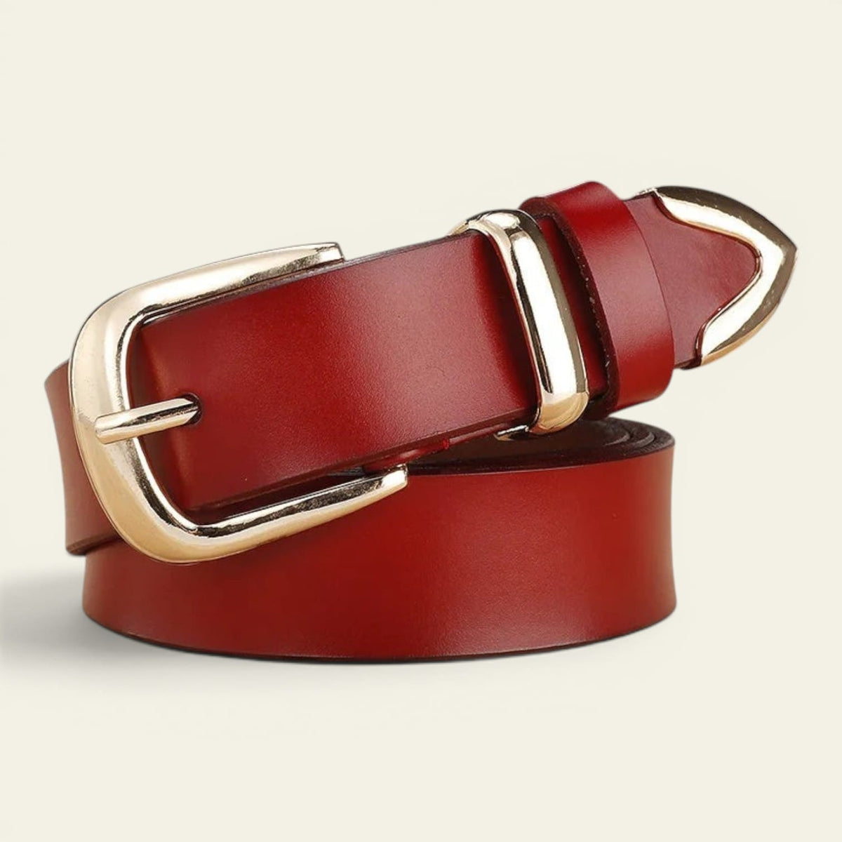 Ceinture rouge femme classique en cuir à boucle dorée, modèle Angélique