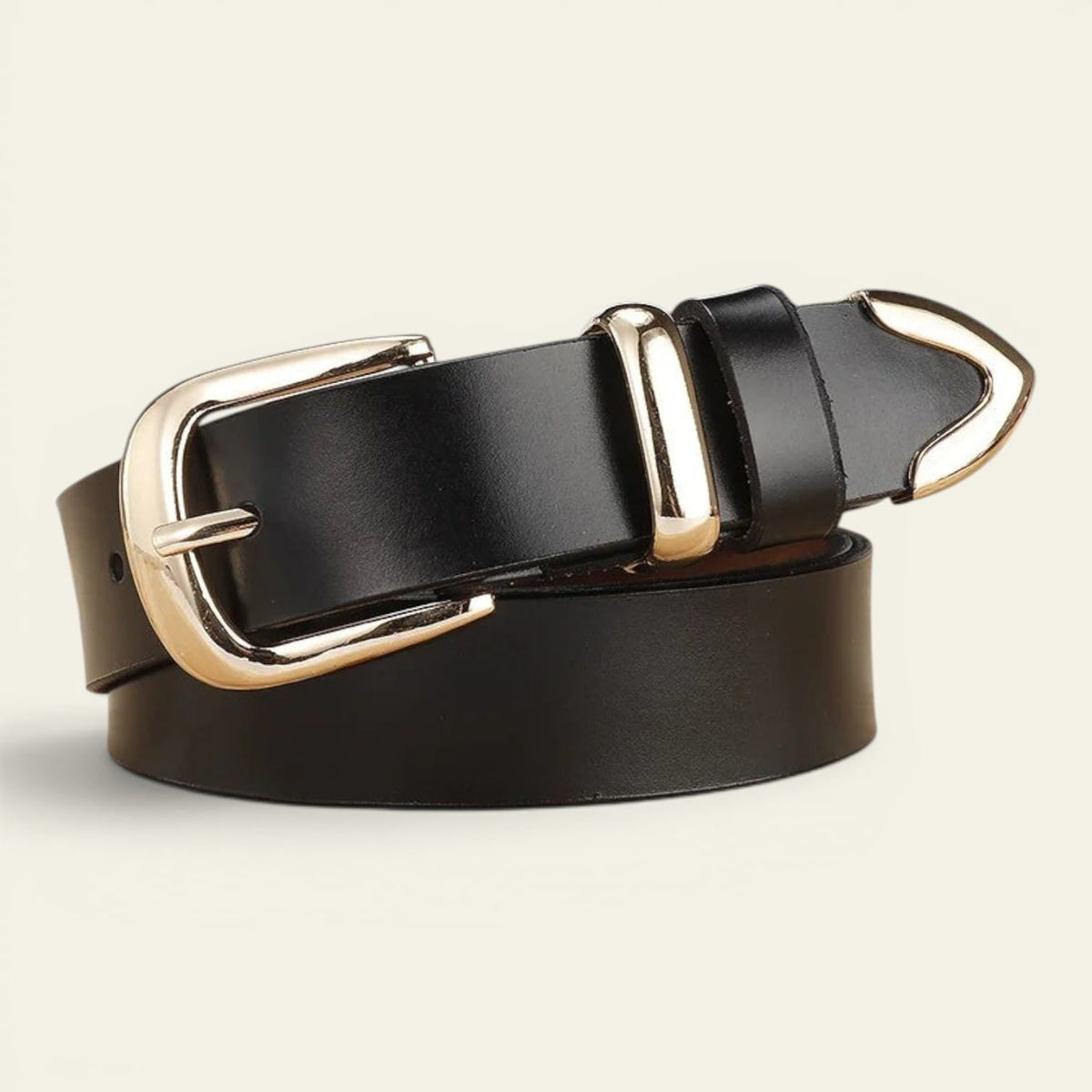 Ceinture femme classique en cuir à boucle dorée, modèle Angélique