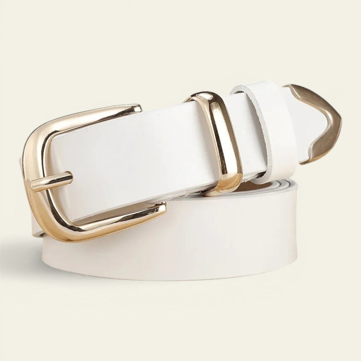 Ceinture blanche femme classique en cuir à boucle dorée, modèle Angélique