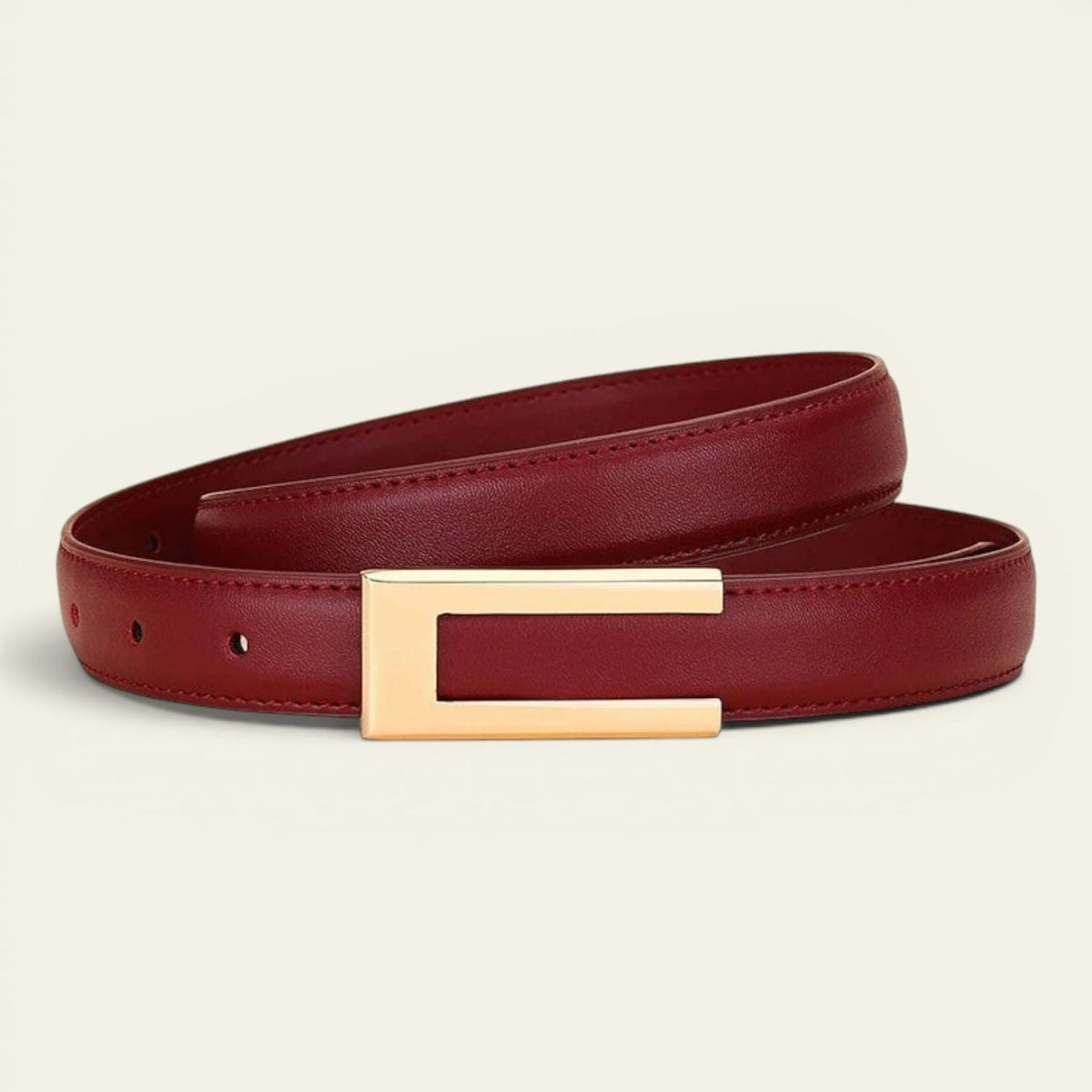 Ceinture rouge femme fine en cuir à boucle dorée, modèle Apolline