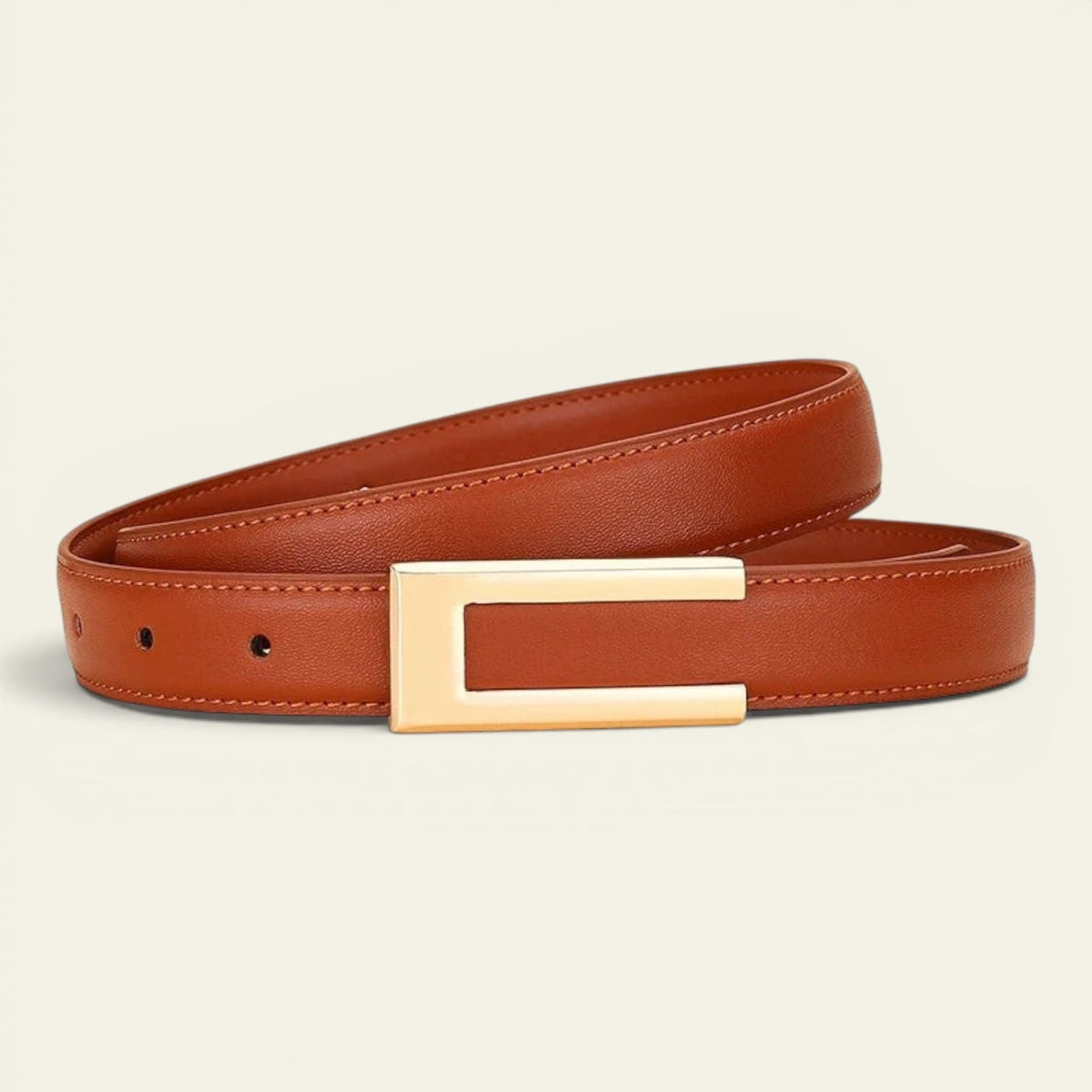 Ceinture camel femme fine en cuir à boucle dorée, modèle Apolline