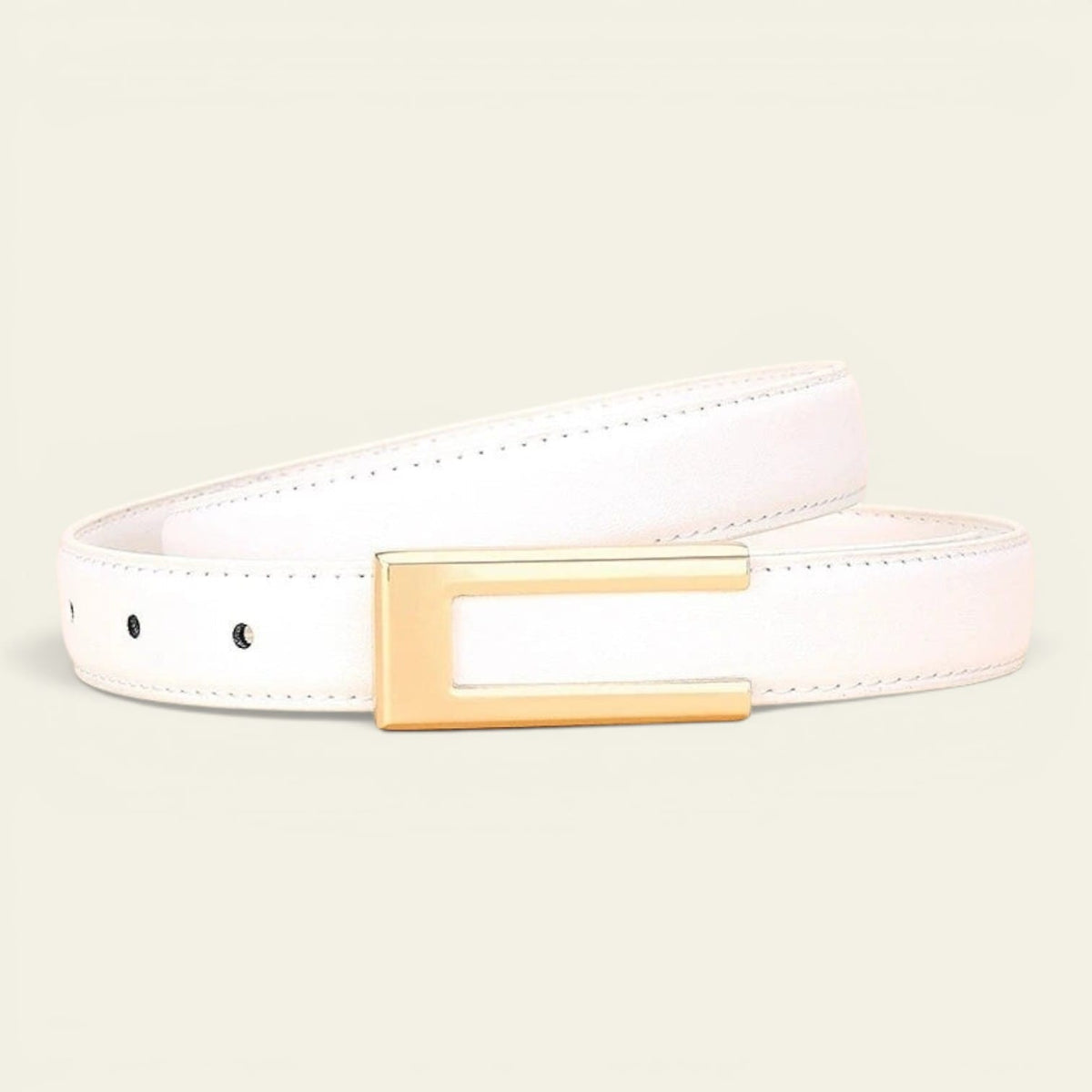 Ceinture blanche femme fine en cuir à boucle dorée, modèle Apolline