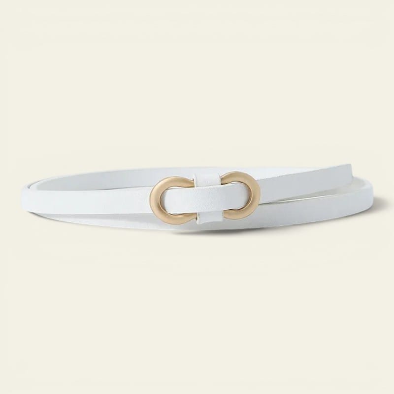 Ceinture blanche femme ultra-fine à boucle anneau doré, modèle Aurore