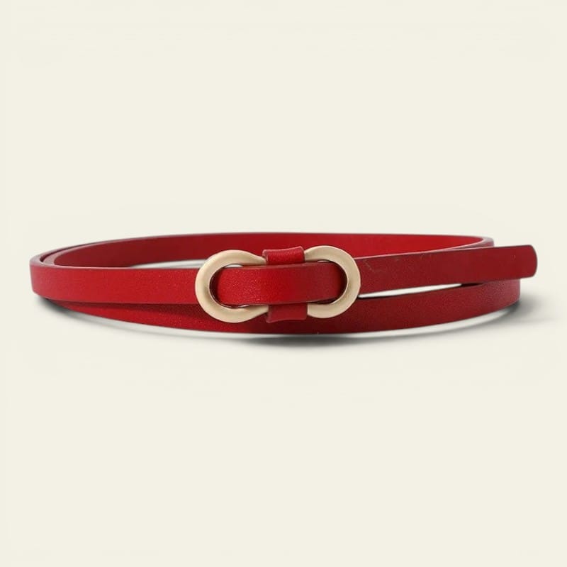Ceinture rouge femme ultra-fine à boucle anneau doré, modèle Aurore