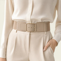 Ceinture dorée femme large élastique à grosse boucle, modèle Bérengère