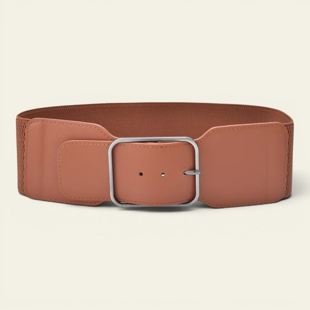 Ceinture marron femme large élastique à grosse boucle, modèle Bérengère