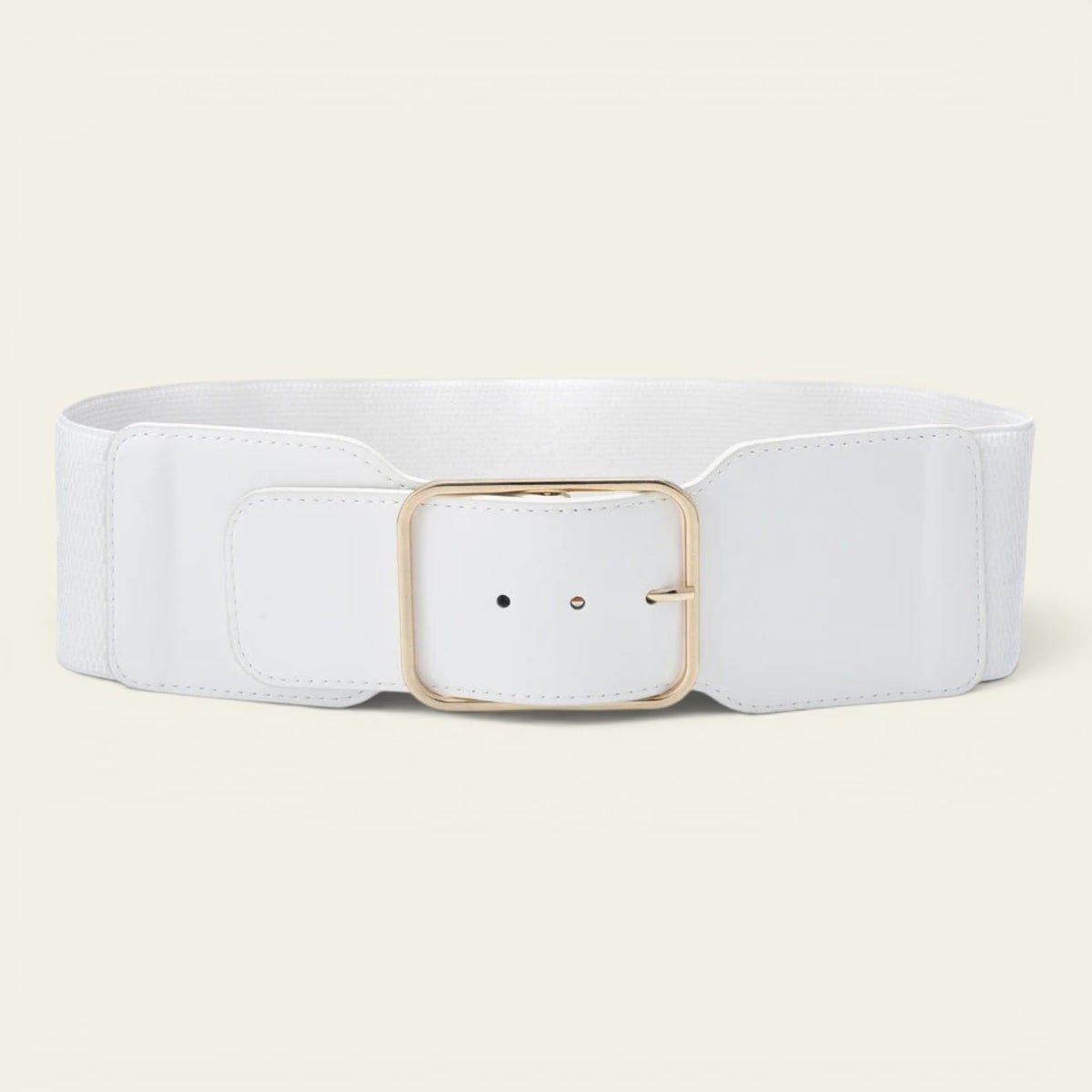 Ceinture blanche femme large élastique à grosse boucle, modèle Bérengère