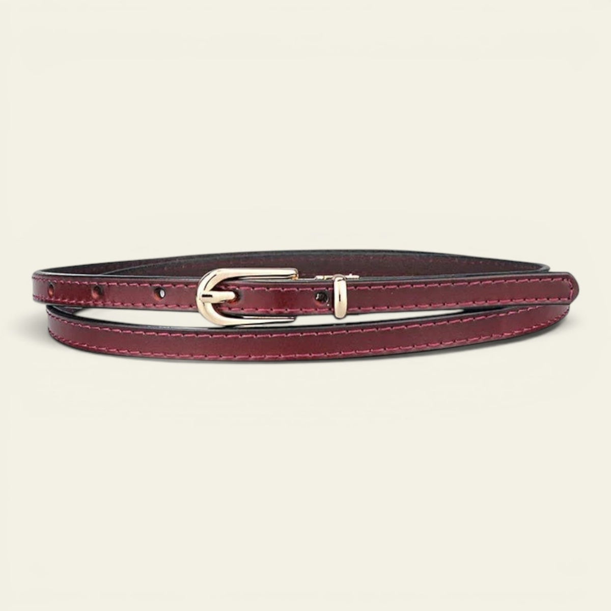 Ceinture marron femme ultra-fine en cuir à boucle dorée, modèle Bérénice