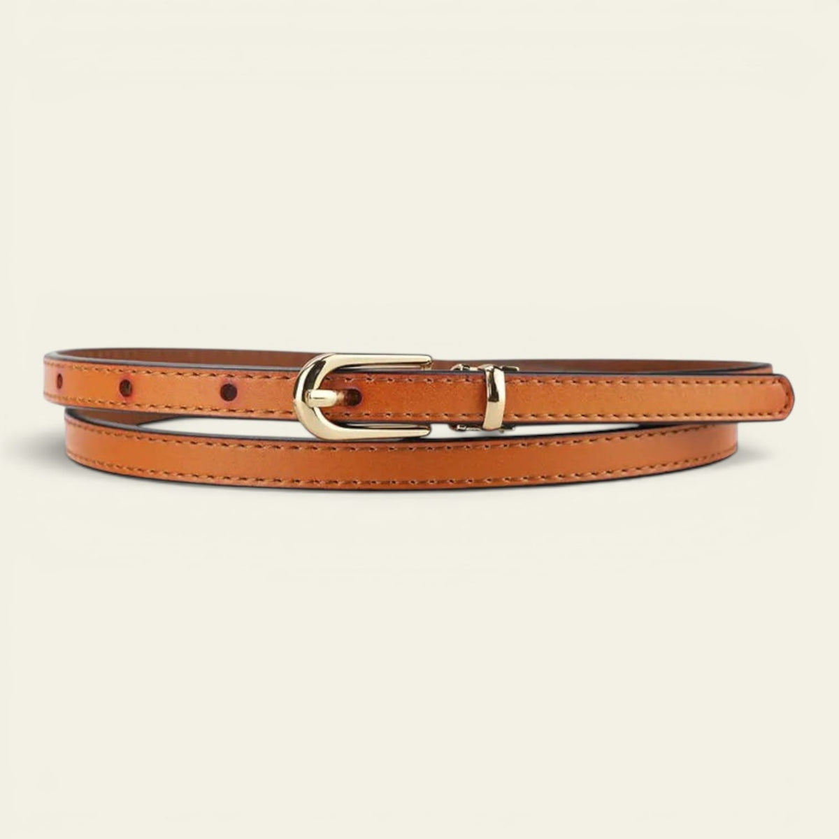 Ceinture camel femme ultra-fine en cuir à boucle dorée, modèle Bérénice