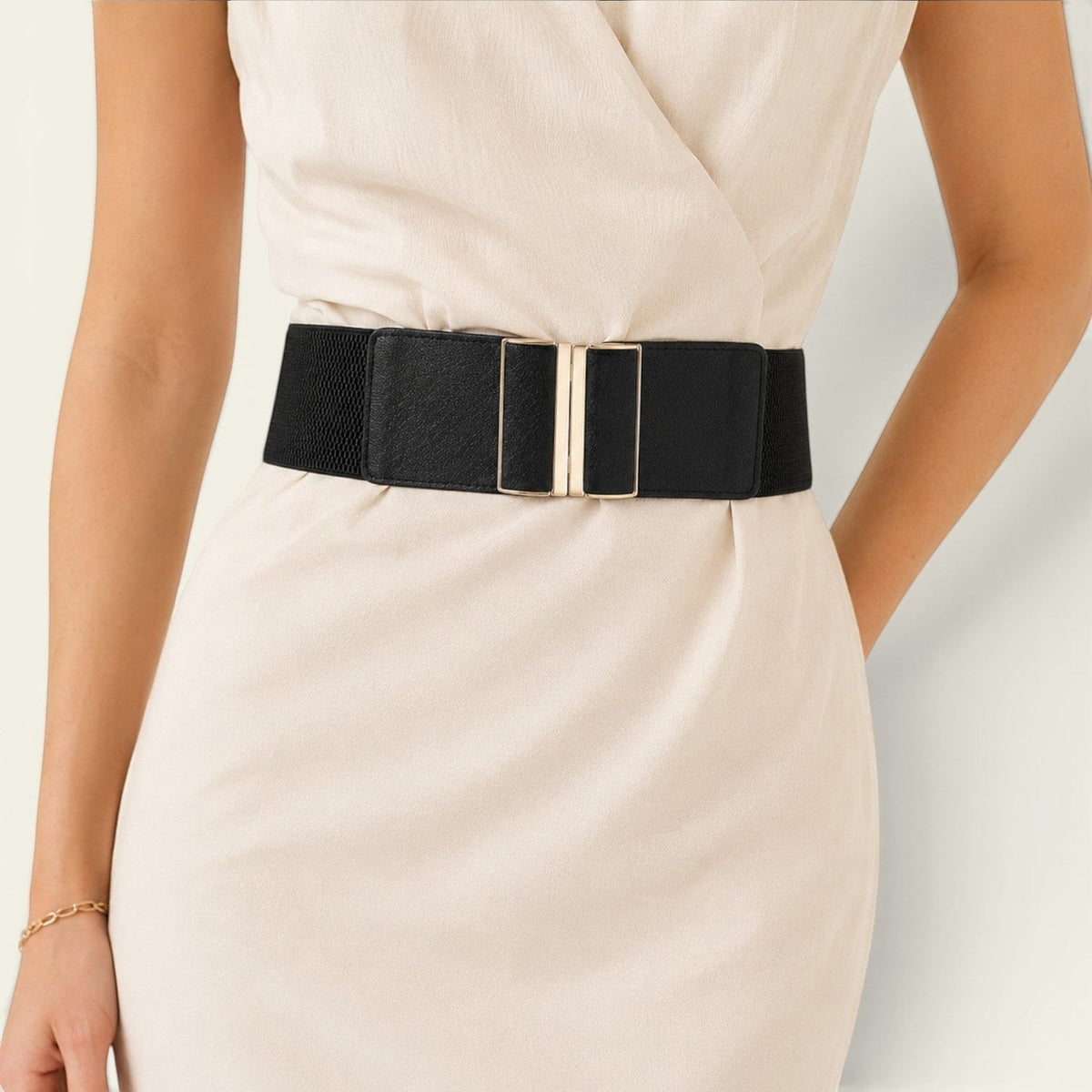 La Ceinture Pour Femme Blanche - Ceinture large élastique à boucle barre