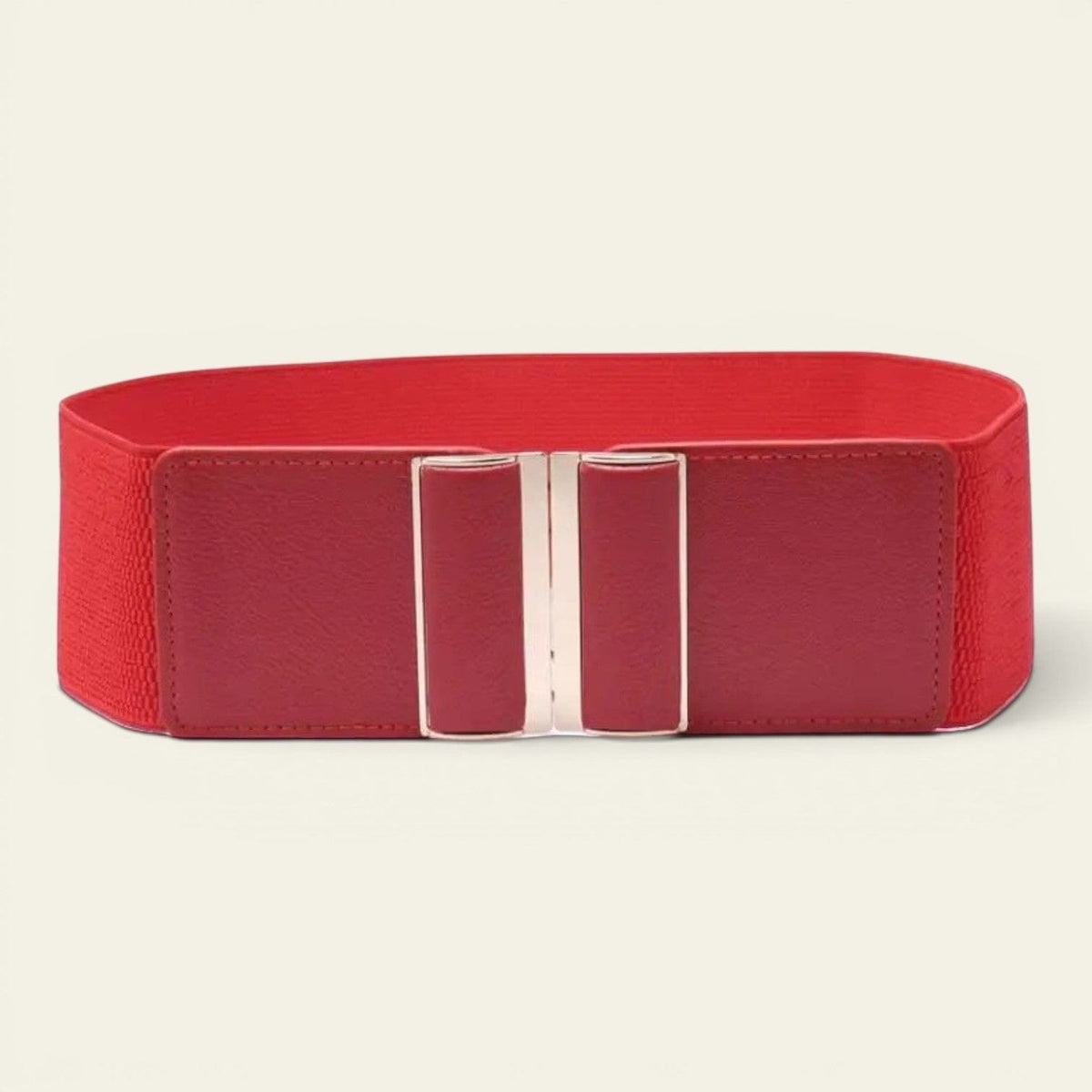 Ceinture rouge femme large élastique à boucle barre, modèle Blanche