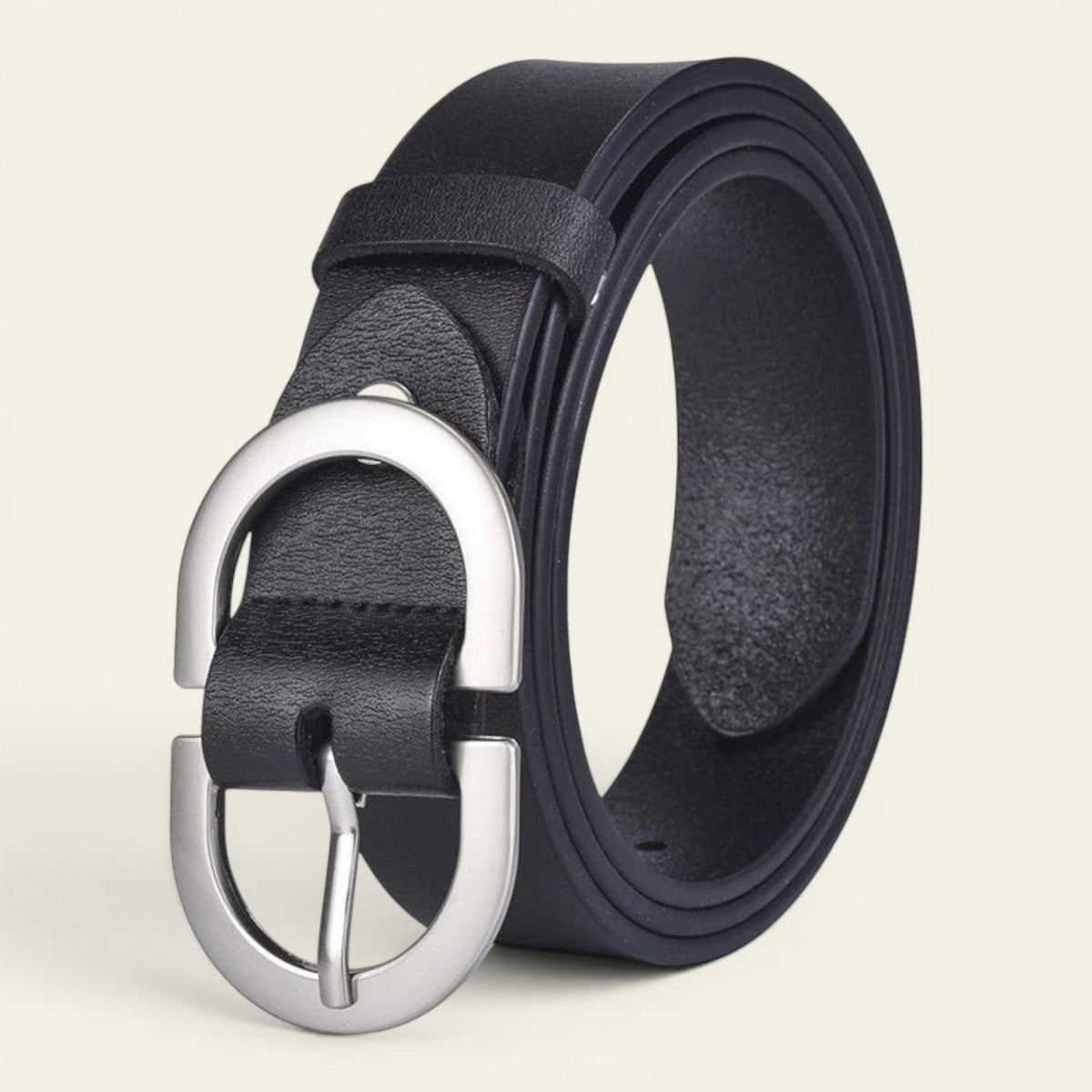 La Ceinture Pour Femme Camille - Ceinture en cuir à grande boucle ovale argentée