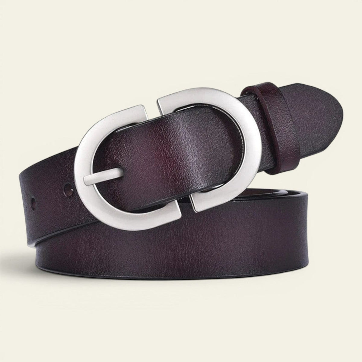 La Ceinture Pour Femme Camille - Ceinture en cuir à grande boucle ovale argentée