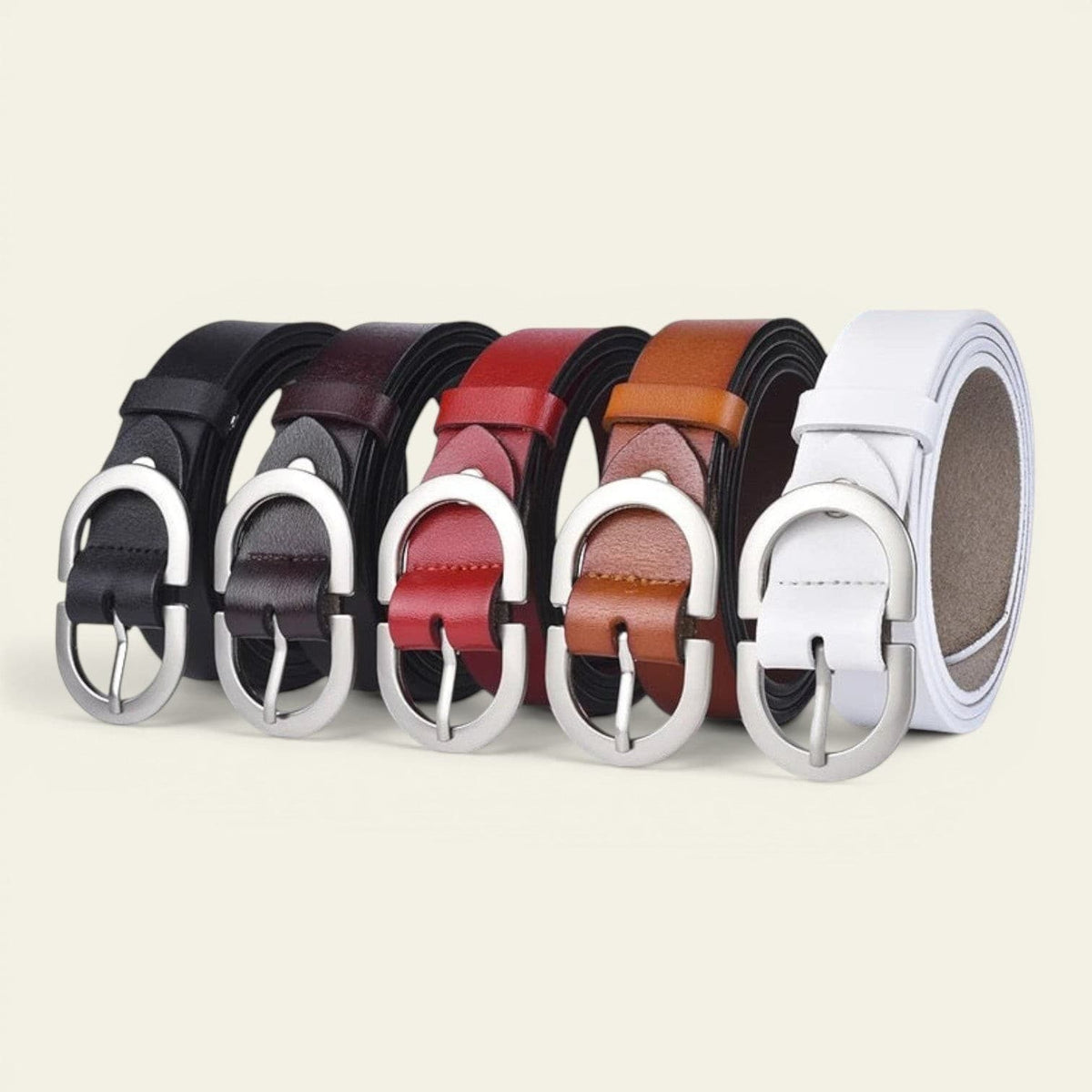 La Ceinture Pour Femme Camille - Ceinture en cuir à grande boucle ovale argentée